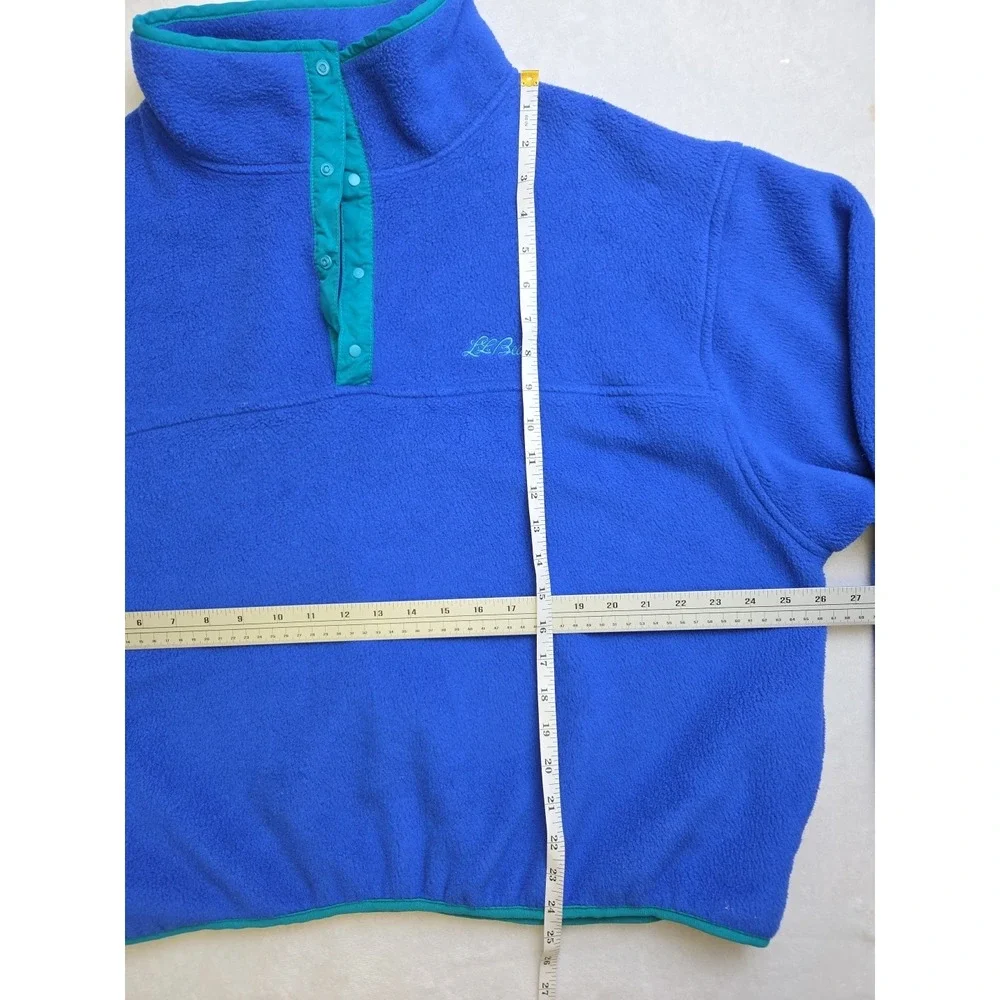Vintage 90s‎ LL Bean Spell Out Script Snap Button Fleece Sweater Blue USA Mens L